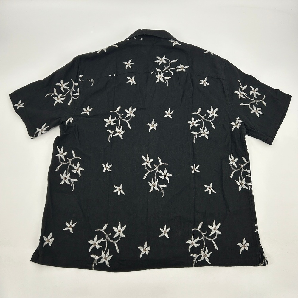 Abercrombie & Fitch Summer Linen Blend Shirt Mens L Black Floral Embroidered NEW - Picture 7 of 11